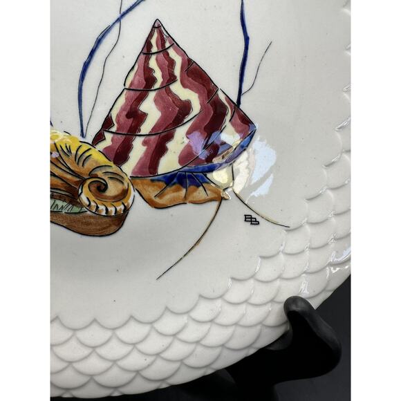 GIEN Grands Crustaces #6 Crab w/Shell Hand Painted Faience 10" Plate France 1961 - Picture 3 of 8